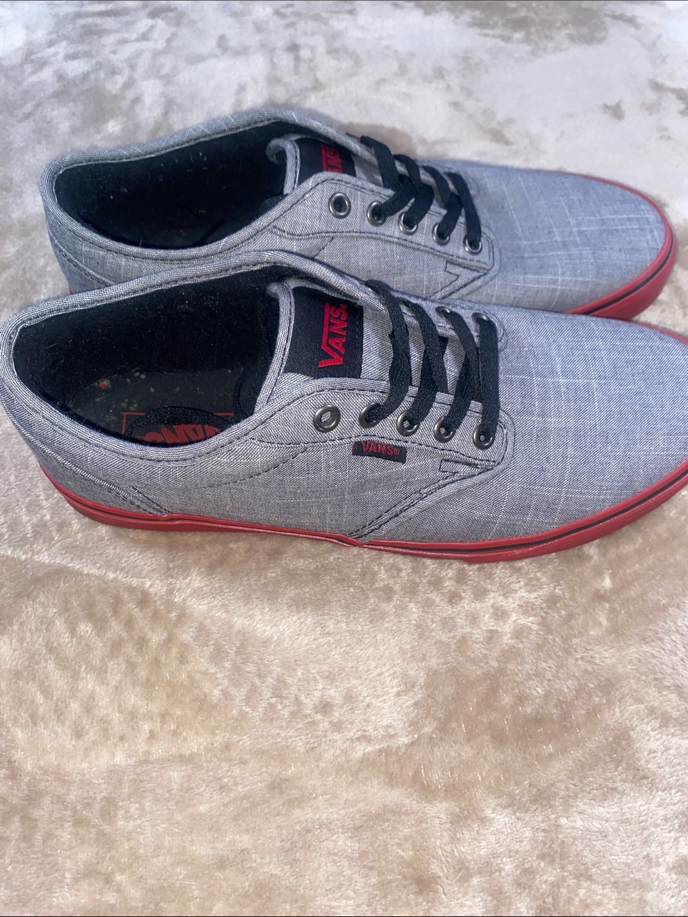 Vans Gray Canvas Low-Top Sneakers with Red Trim